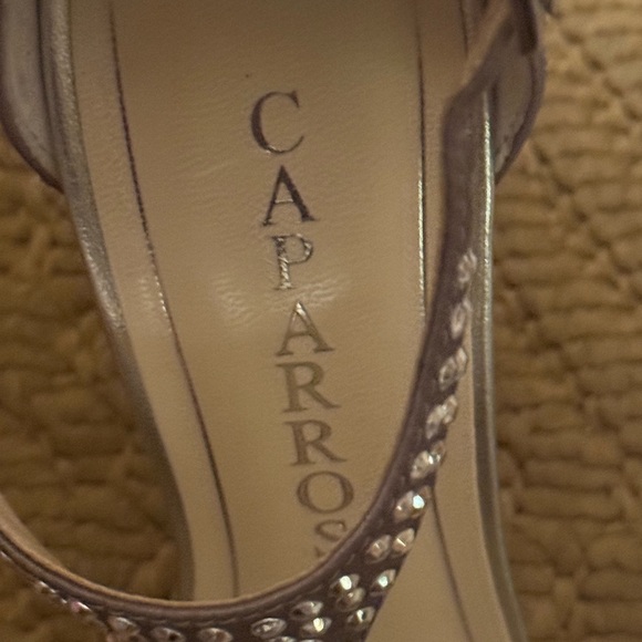 Caparros Metallic Sliver Studded T‑Strap Heels - Picture 6 of 9